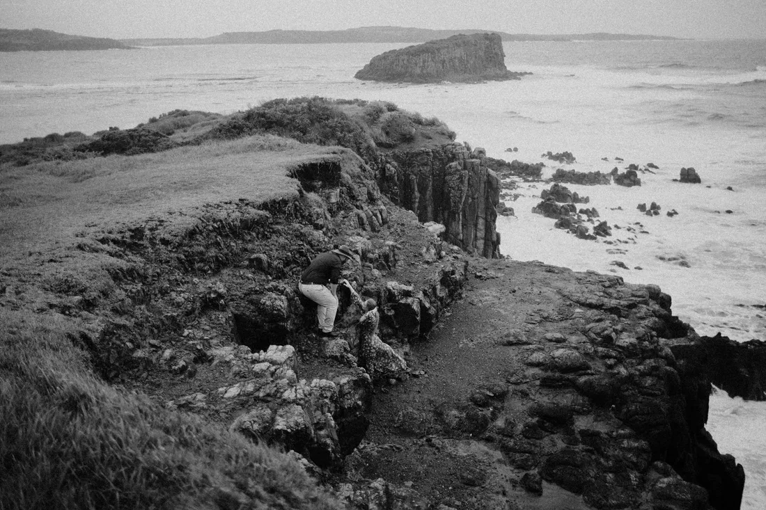 Black and white headland and surf on the Northern Rivers coast