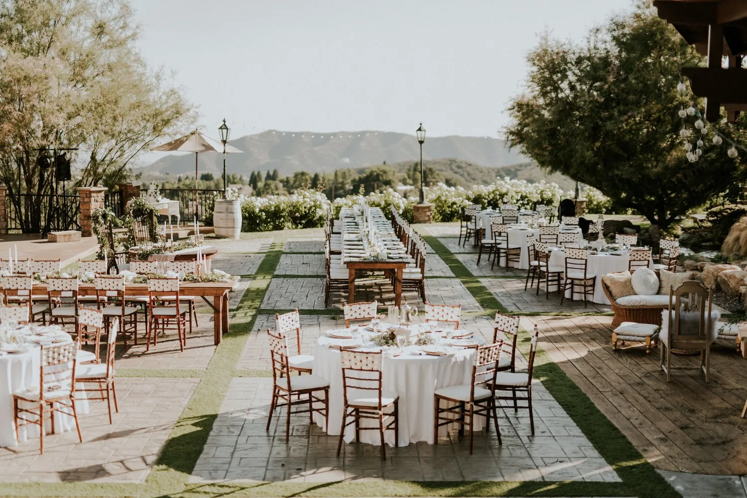 A formal garden set for a seated reception