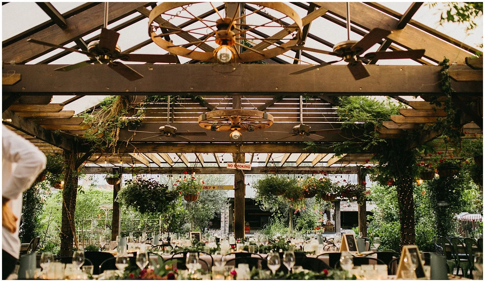 A reception set under a timber pergola